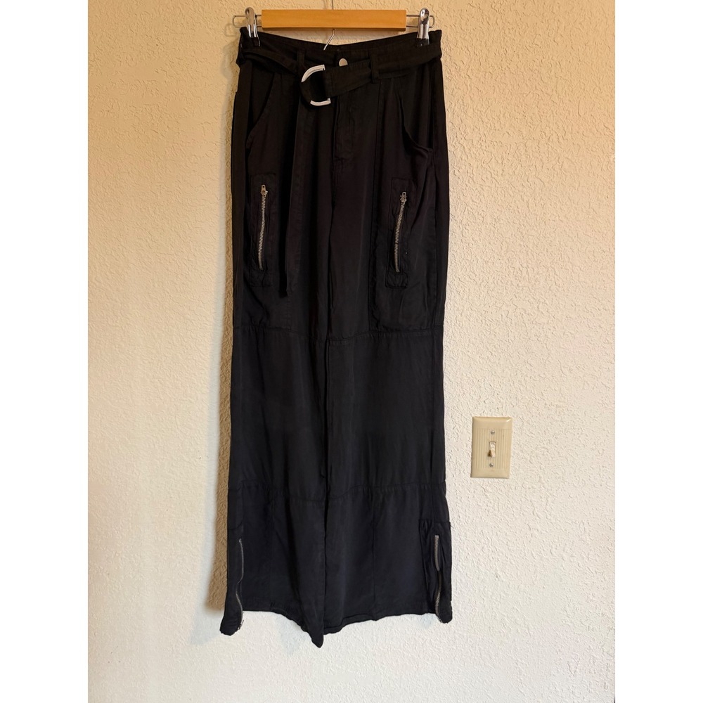 Forever 21 Black Lyocell Wide Leg Cargo Pants with D-Ring Belt and Hem Zippers